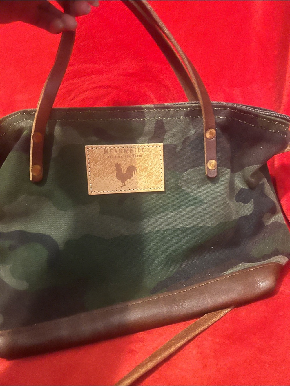 Camouflage Tote Bag with Leather Trim -Meanwhile Back on the Farm